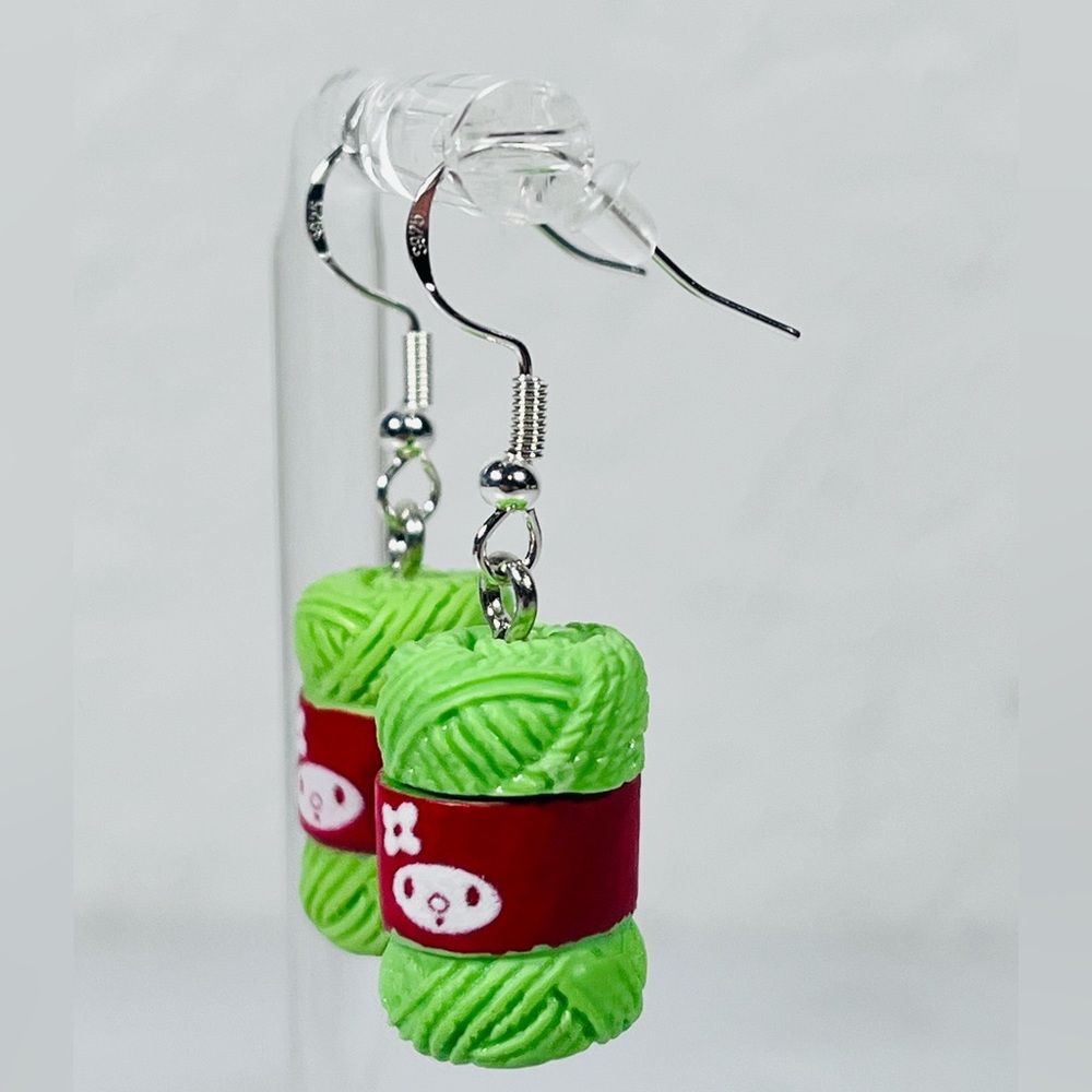 4/$20 Green Yarn Ball Earrings - Picture 3 of 8